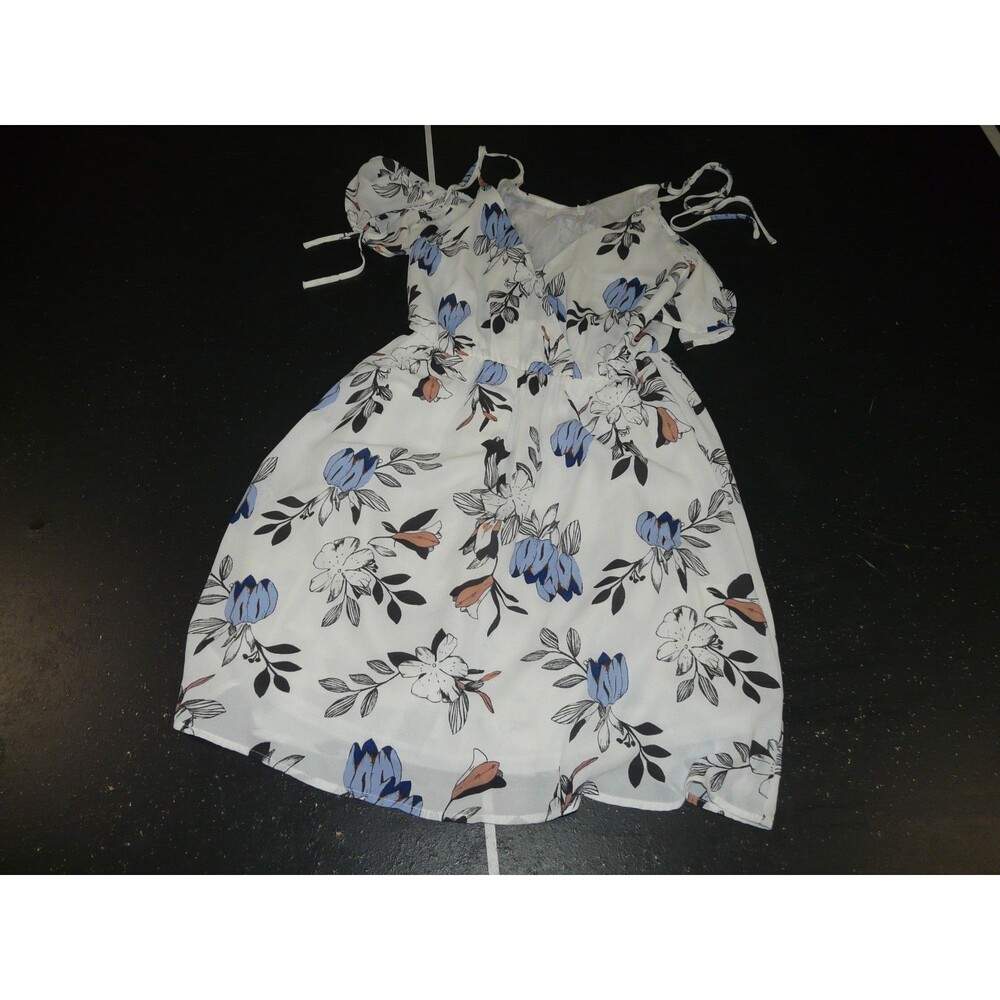 White Sleeveless Summer Dress Floral Birds Honeysuckle Layered by Lush Women's S